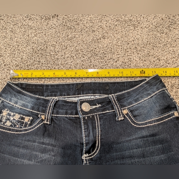 Women's Love Indigo Dark Wash Capris Denim Blue Jeans Stretch Sz: 4 Design Pants - Picture 3 of 14